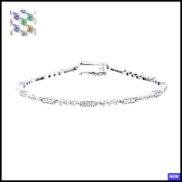 Vintage Art Deco Sterling Silver CZ Chain Bracelet Elegant Minimal Chic